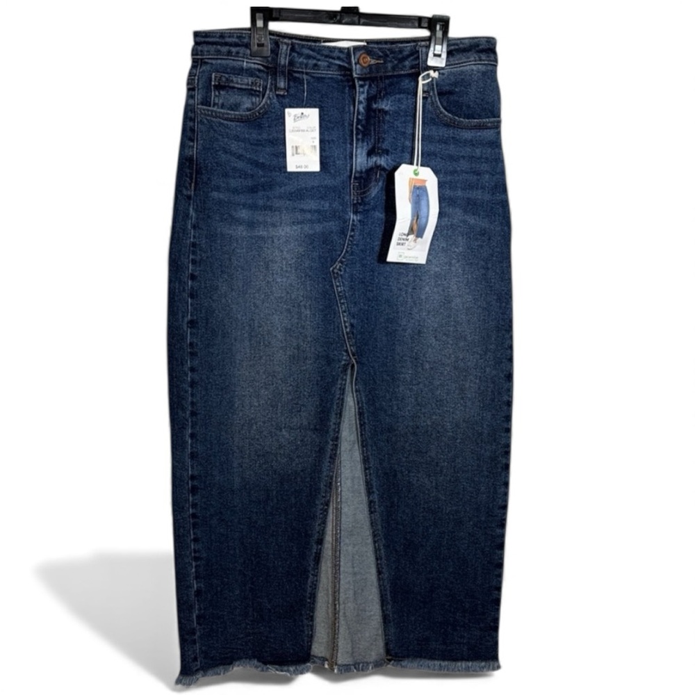 Celebrity Pink Skirt Blue Medium Wash Denim Maxi w/ High Front Slit in Sz 9 NWT - Picture 6 of 14